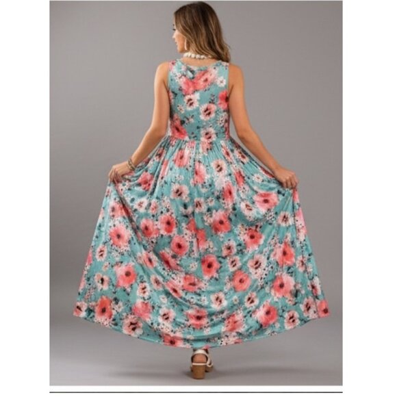 Blue Boho Floral Print Hidden Pocket Dress - Picture 4 of 8